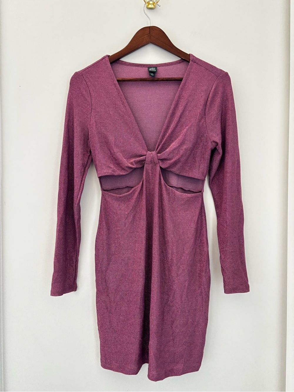 Wild Fable Metallic Pink Cutout Knot Front Bodycon Mini Dress Long Sleeve Medium